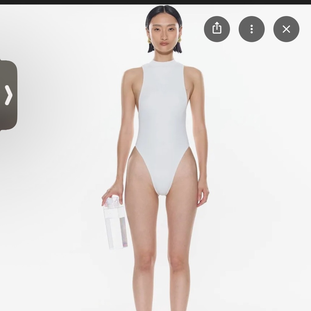 High-Neck White One-Piece Swimsuit